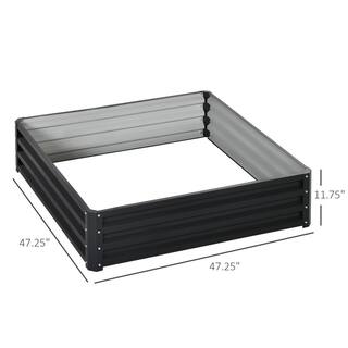 Outsunny 4 ft. x 4 ft. x 1 ft. Grey Steel Raised Garden Bed Box with Weatherized Steel Frame 845-040V01GY