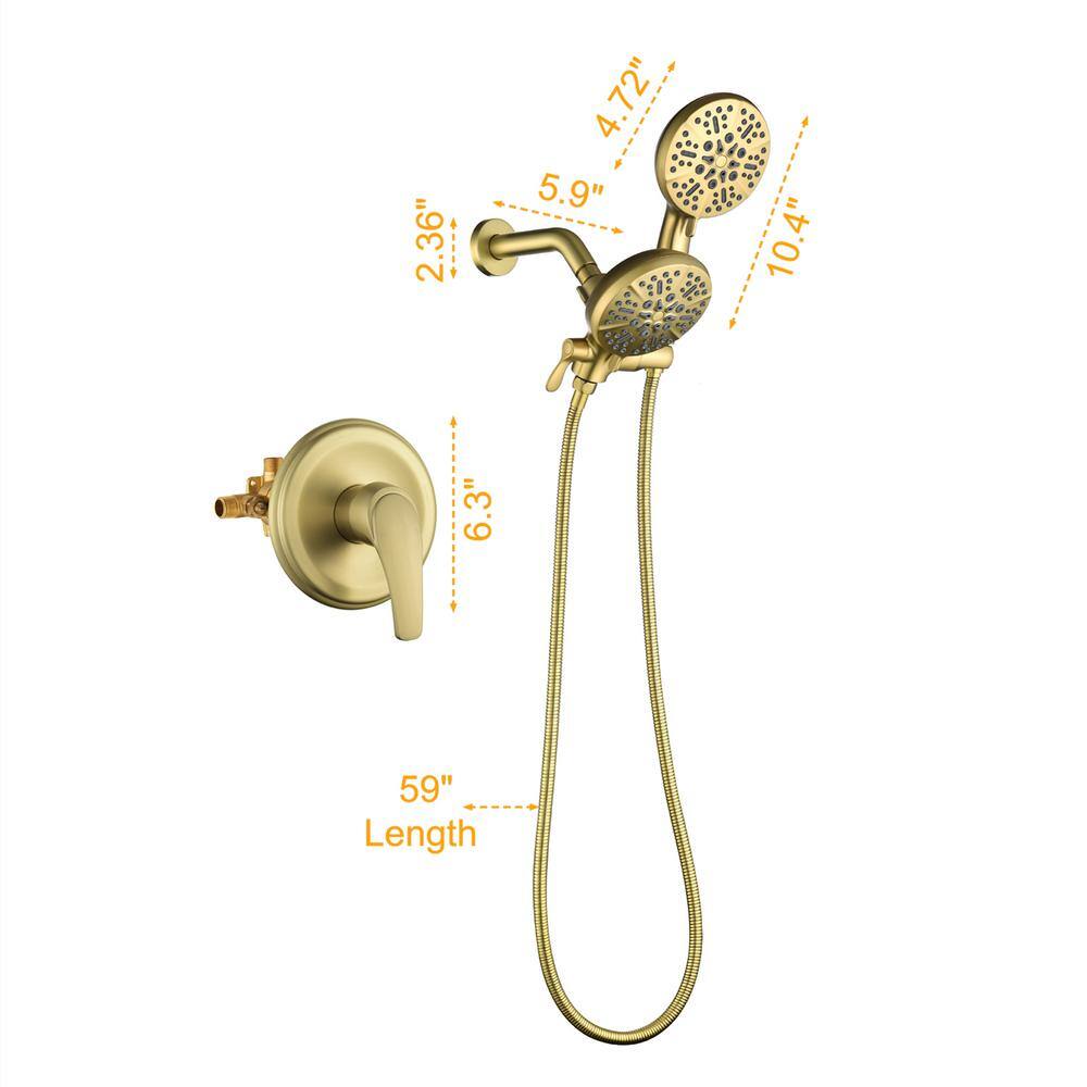 Satico Single-Handle 7-Spray Patterns with 1.75 GPM 4.72 in. Wall Mount Handheld Shower Head in Brushed Gold (Valve Included) SC014BDA