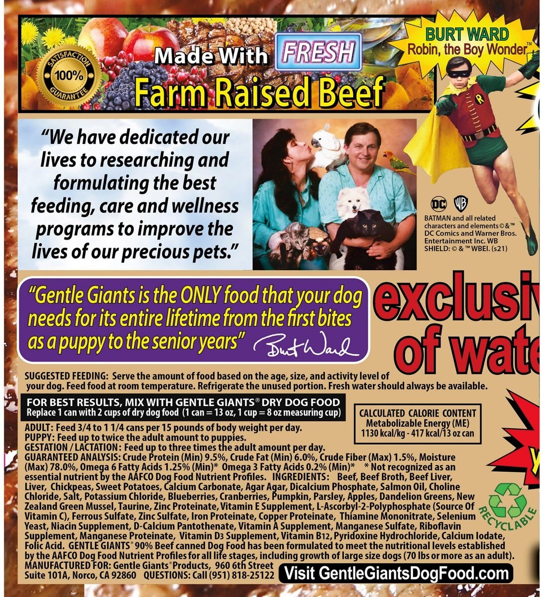 Gentle Giants Non-GMO Dog and Puppy Grain-Free Beef Wet Dog Food