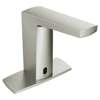 American Standard Paradigm Base Model AC Powered Single Hole Touchless Bathroom Faucet with SmarTherm 0.35 GPM in Brushed Nickel 702B303.295