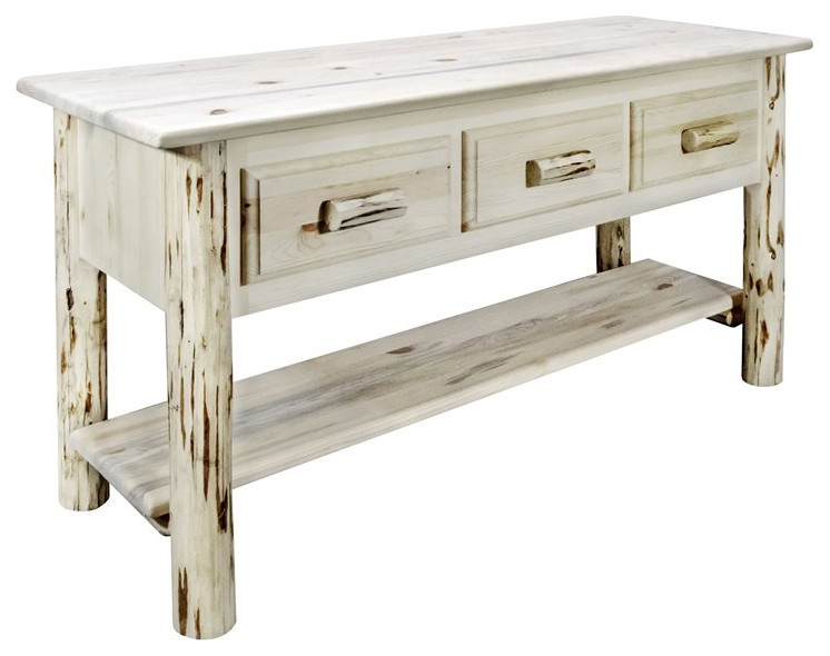 Montana Woodworks Wood Console Table with 3 drawer in Natural Lacquered   Rustic   Console Tables   by Homesquare  Houzz