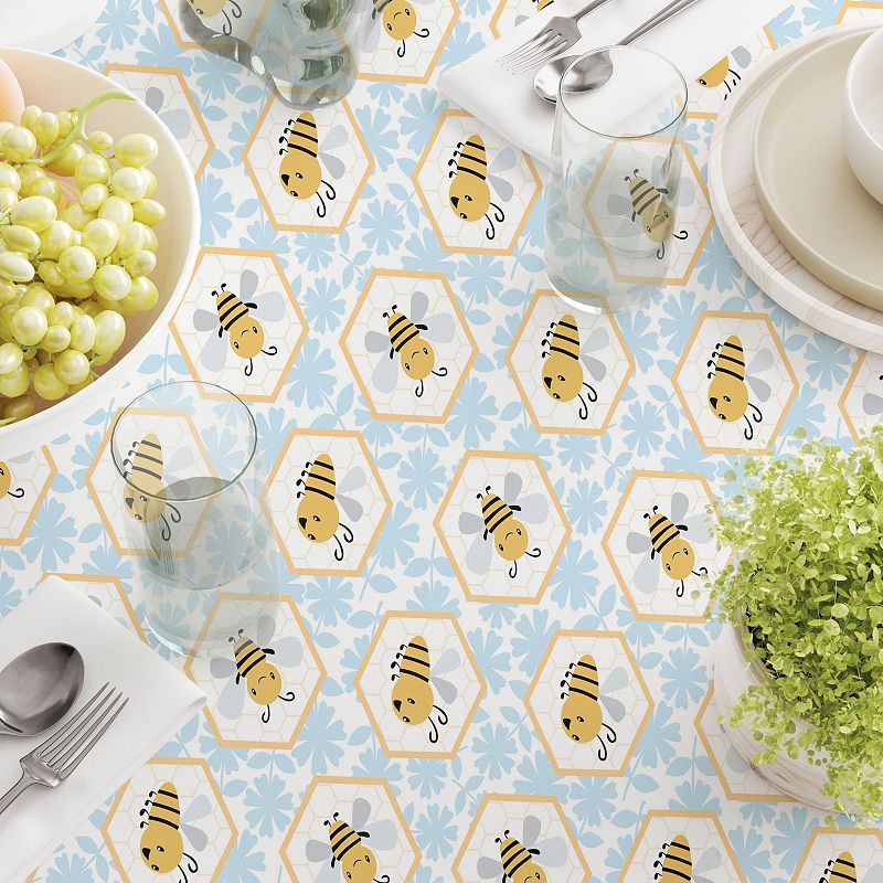 Square Tablecloth， 100% Polyester， 70x70， Cartoon Honeycomb Bees