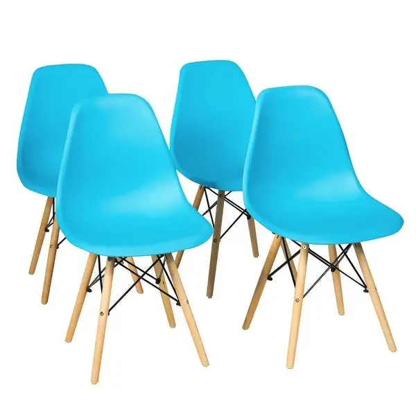 Gymax Set of 4 Mid Century Modern DSW Dining Side Chair Wood Legs Blue - 18'' x 19'' x 33'' (W x D x H)