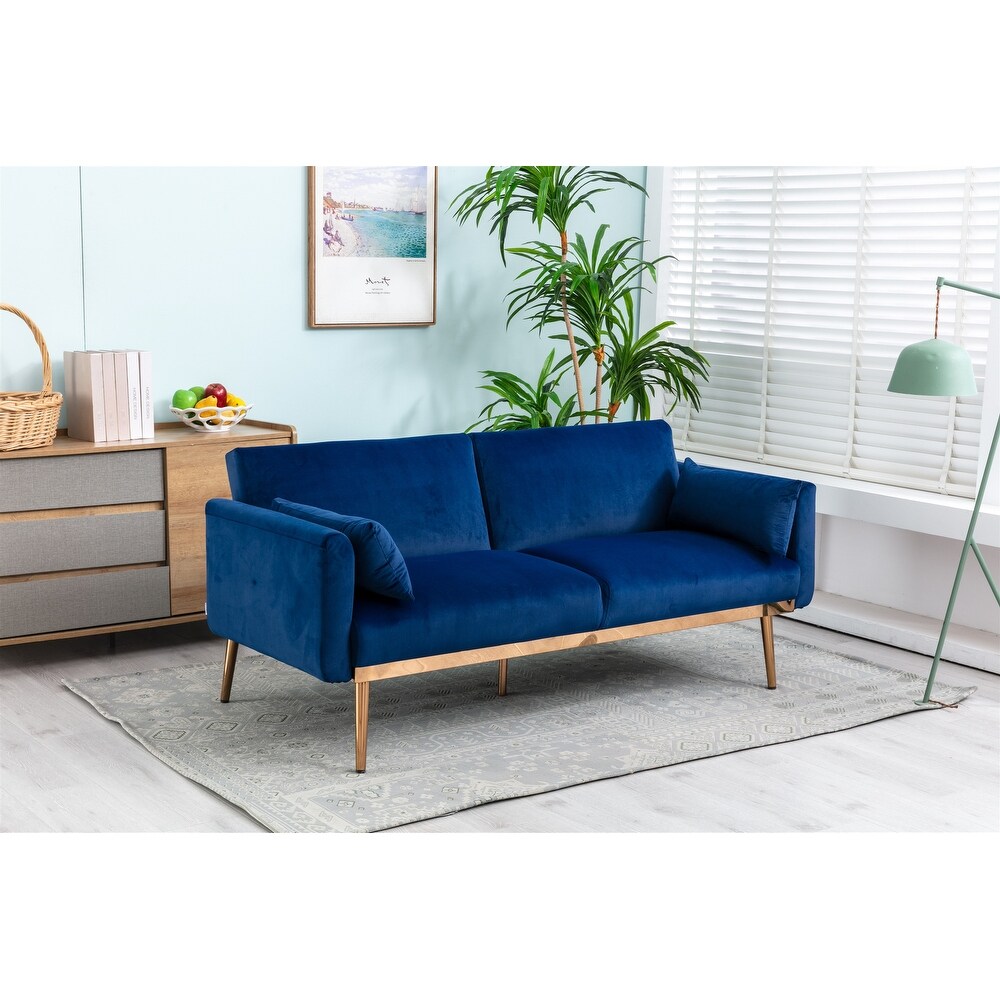 Modern Loveseat Sofa Comfort Velvet Upholstered Convertible Futon Sofa   Sofa Bed