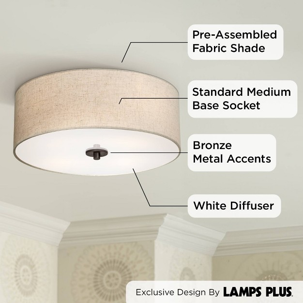 Wide Bronze 4 light Oatmeal Fabric Drum Shade For Bedroom Kitchen Living Room Hallway