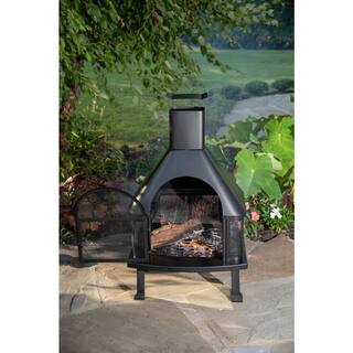 Endless Summer 45 in. H Steel Wood Burning Outdoor Fireplace with Chimney and Included Wood Grate and Cooking Grate WAF1013C