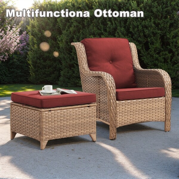 Wicker Rattan Ottoman Outdoor Patio Ottoman