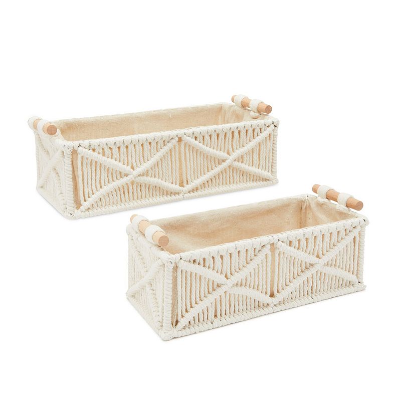 Macrame Basket Storage for Bohemian Style Home Decor and Nursery (2 Sizes， White， 2 Pack)