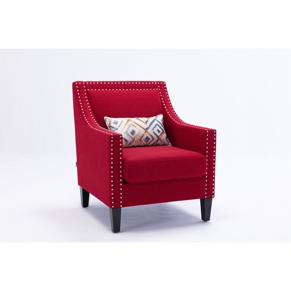 Modern Leisure Curved Edges Barrel Chair with Nailheads and Solid Wood Legs， Upholstered with Linen Fabric