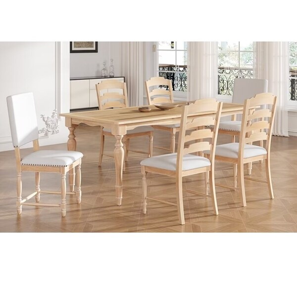 Extendable Dining Table Set W/ Removable Leaf And 6 Dining Chairs