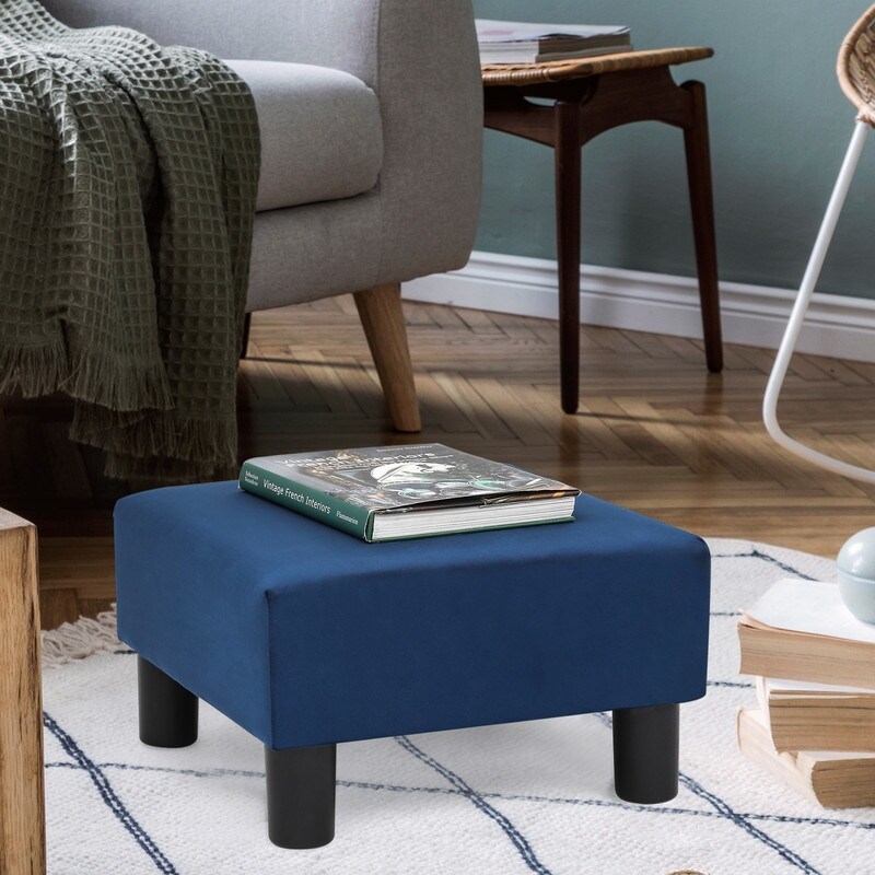 Adeco Small Square Footstool Ottoman Modern Fabric Footrest Stool