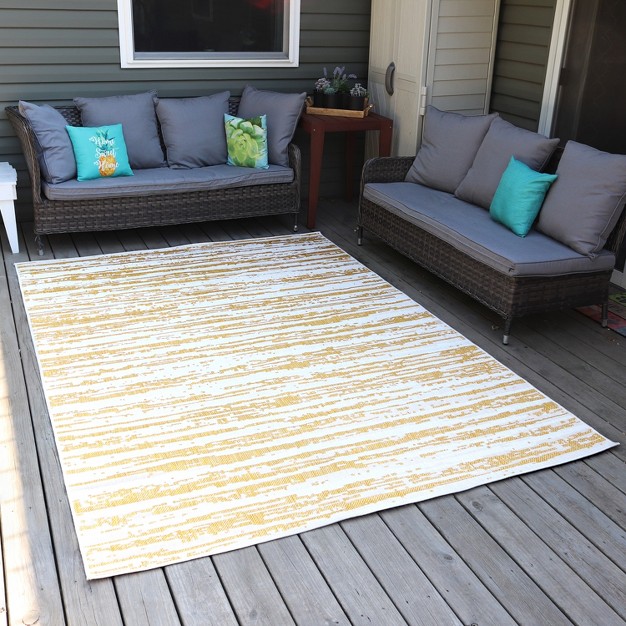 Sunnydaze Abstract Impressions Indoor And Outdoor Patio Area Rug In Golden Fire 7 Ft X 10 Ft