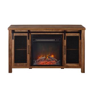 Walker Edison Furniture Company 48 in. Rustic Oak Composite TV Stand 52 in. with Electric Fireplace HD48FPSMDRO