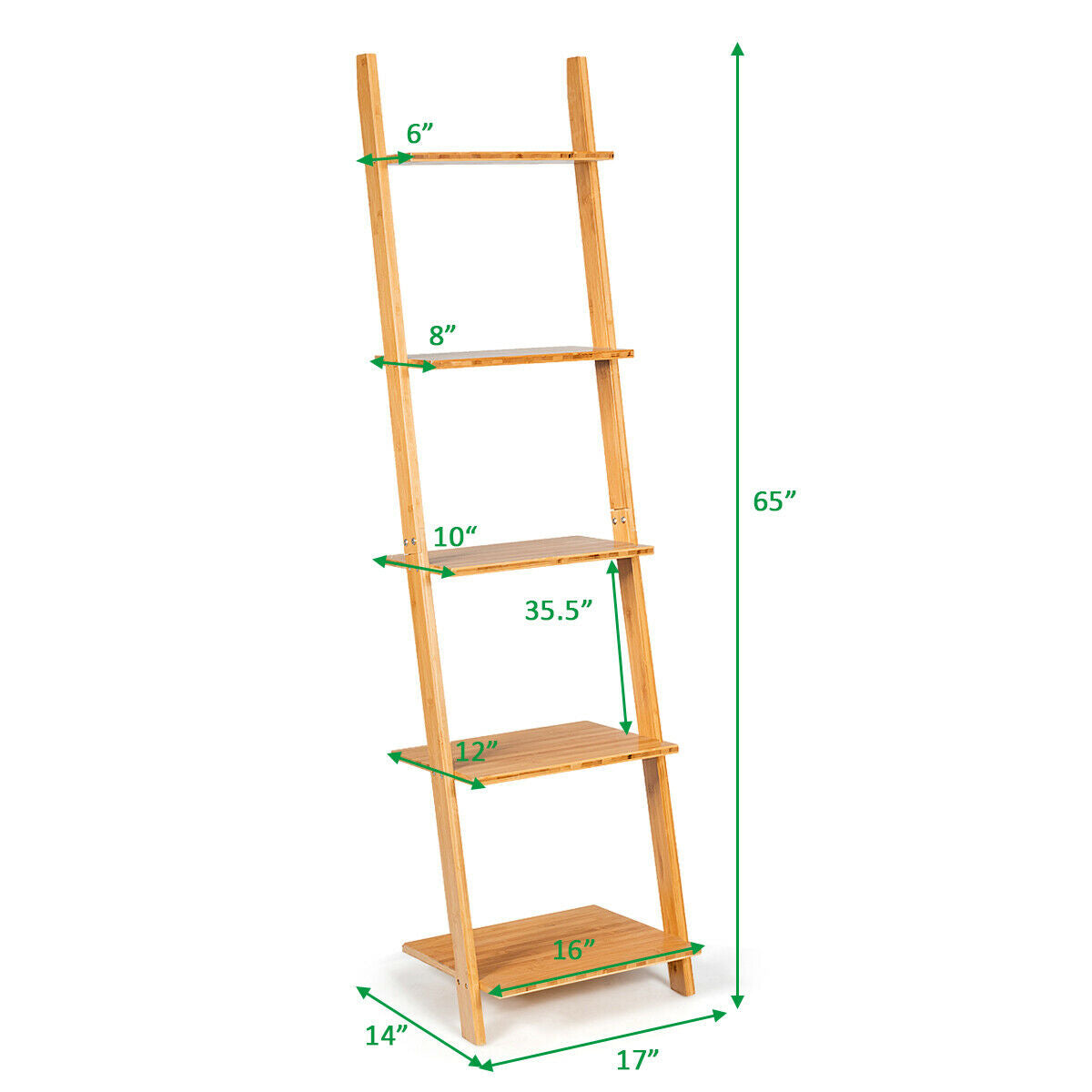 5-Tier Bamboo Ladder Plant Stand Leaning Bookshelf Display Shelf