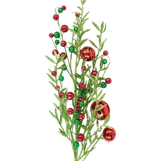 Green And Red Jingle Bells And Berry Artificial Glitter Christmas Spray