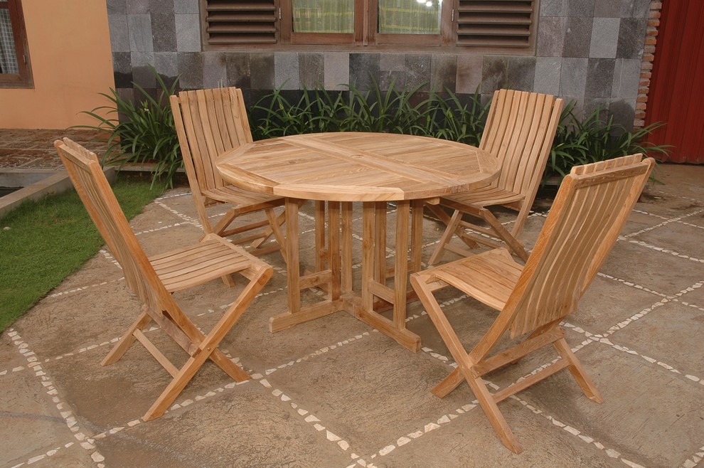 47 quot Round Dropleaf Table With 4 Folding Chairs  Grade A Teak   Transitional   Outdoor Lounge Sets   by Windsor Teak Furniture  Houzz