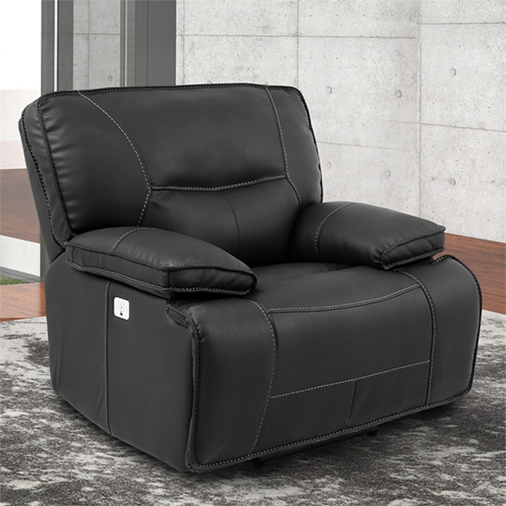 Bowery Hill Contemporary Fabric Power Recliner in Black Finish   Transitional   Recliner Chairs   by Homesquare  Houzz