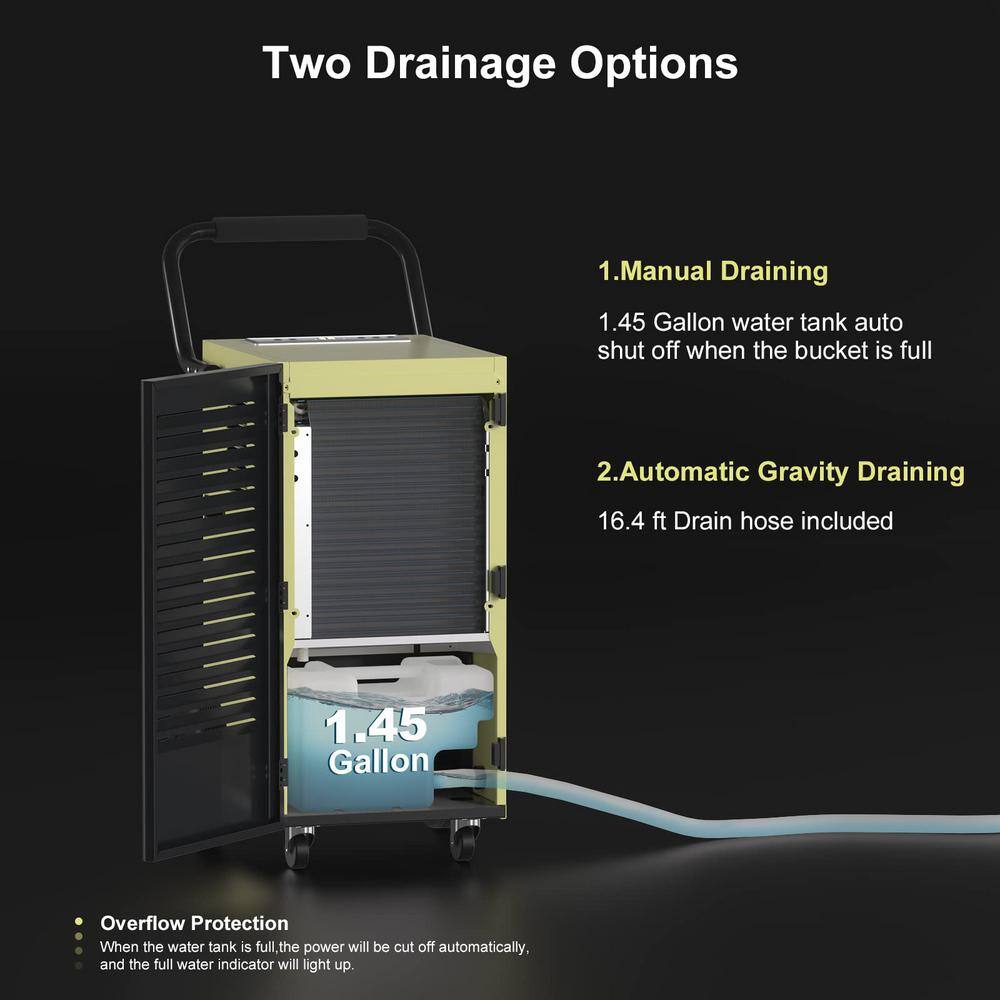 Runesay 150 pt. 4000 sq.ft. Industrial Commercial Dehumidifier in Yellows  Golds with Drain Hose and 1.45 Gallon Water Tank DHOX70L7133