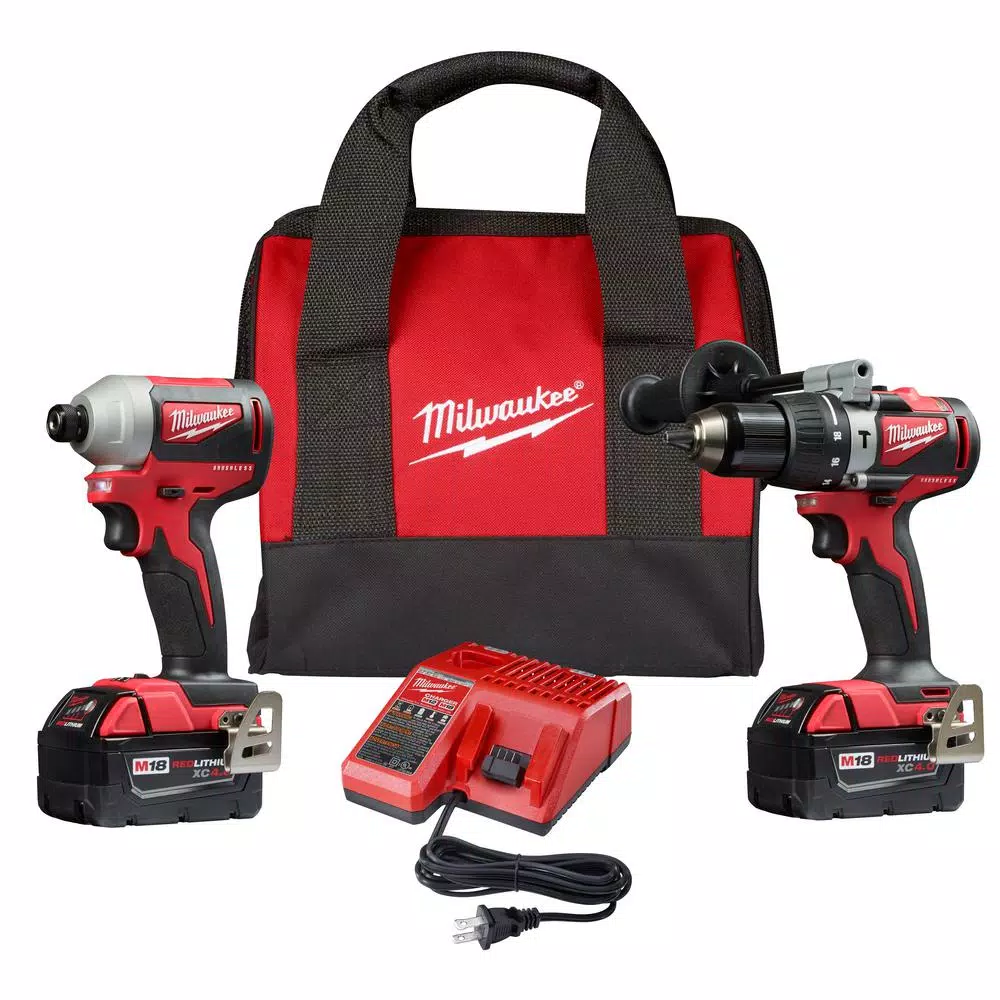 Milwaukee M18 18-Volt Lithium-Ion Brushless Cordless Compact Hammer Drill/Impact Combo Kit (2-Tool) with (2) 4.0Ah Batteries， Bag and#8211; XDC Depot