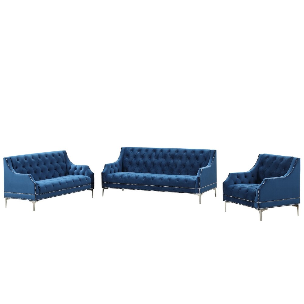 3 Piece Sofa Set Frosted Velvet Upholstered Sofa  Three Seater Sofa  Double Seater   Single Chair with Nailhead Trim Design