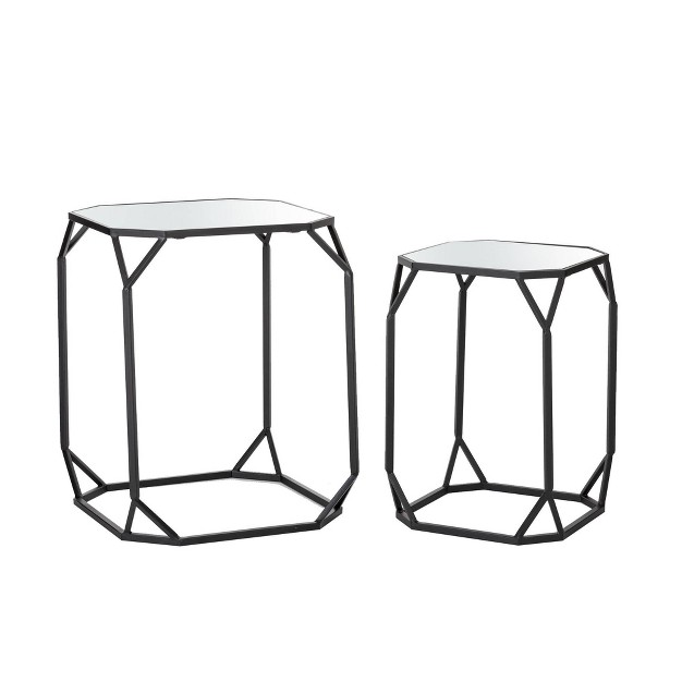 21 75 quot Metal With Glass Accent Tables Black Glitzhome