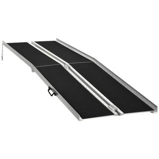 HOMCOM 10 ft. Aluminum Skidproof PVC Portable Wheelchair Ramp Carpeted Foldable Handicap Ramp Threshold Ramp in Black 713-025V00BK