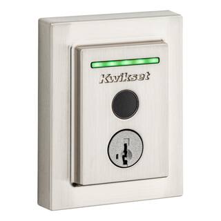 Kwikset Halo Touch Satin Nickel Contemporary Fingerprint WiFi Elec Smart Lock Deadbolt Feat SmartKey Security with Halifax Lever 959CNT154HFL15