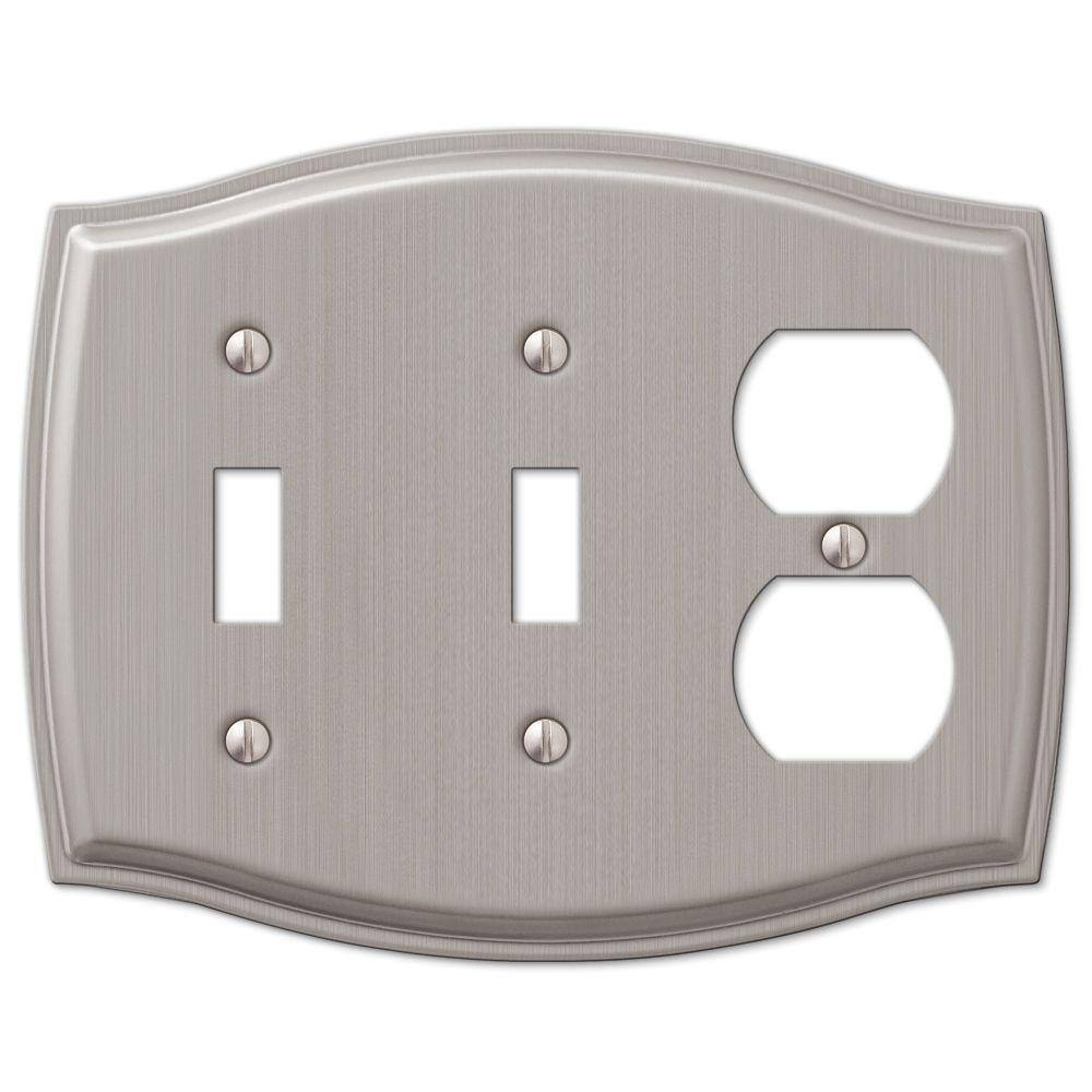 AMERELLE Vineyard 3 Gang 2-Toggle and 1-Duplex Steel Wall Plate - Brushed Nickel 159TTDBN