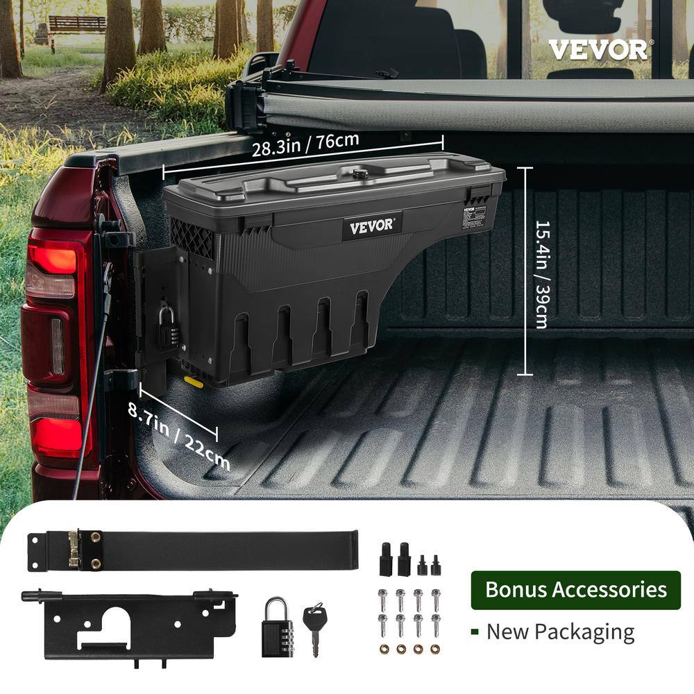 VEVOR 28 in. ABS Truck Bed Storage Box 6.6 Gal. Driver Side Truck Tool Box with Password Padlock for Dodge Ram 1500 2019-2023 KCLJGDODGERAMACUNV0