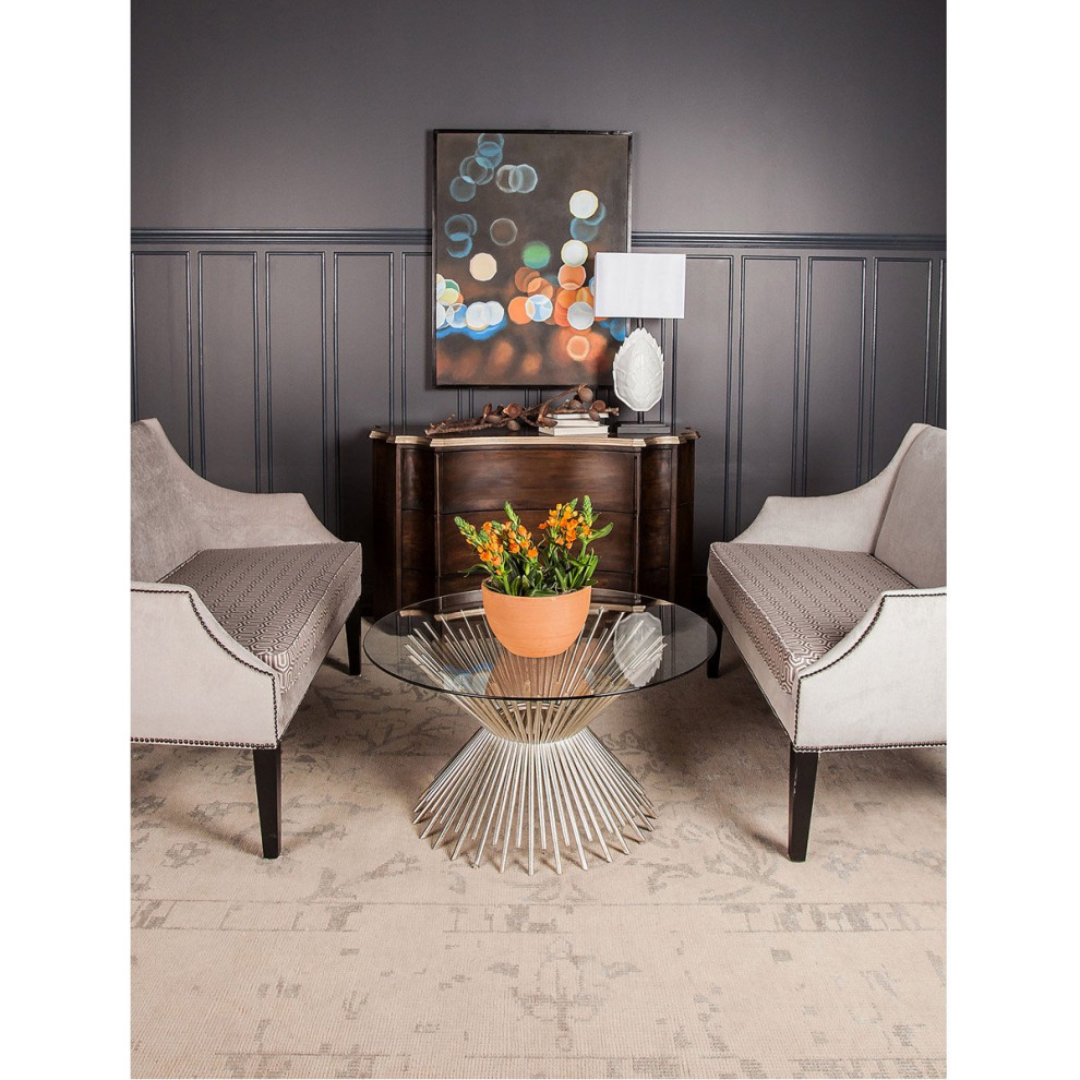 Contemporary Coffee Table  Hourglass Champagne Gold Base With Round Glass Top   Contemporary   Coffee Tables   by Declusia  Houzz