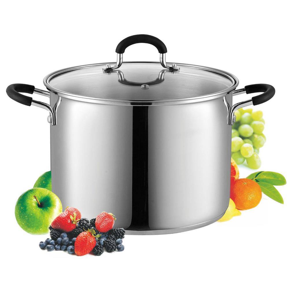 Cook N Home 8 qt. Stainless Steel Stock Pot in Black and Stainless Steel with Glass Lid 02440