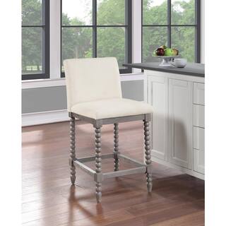 OSP Home Furnishings Abbott 39 in. Brushed Grey Wood Frame Spindle Counter Bar Stool with Linen Fabric Seat ABB26-L32