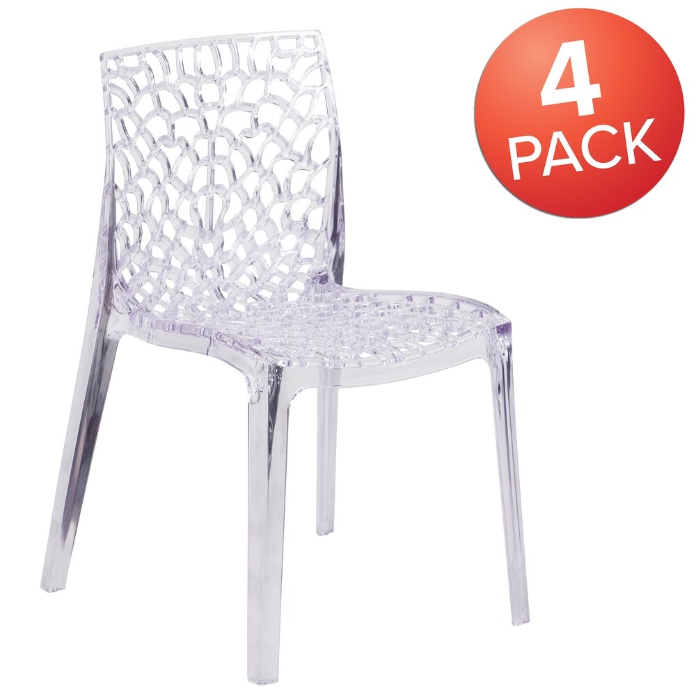 4Pk Transparent Stacking Side Chair with Artistic Pattern Design