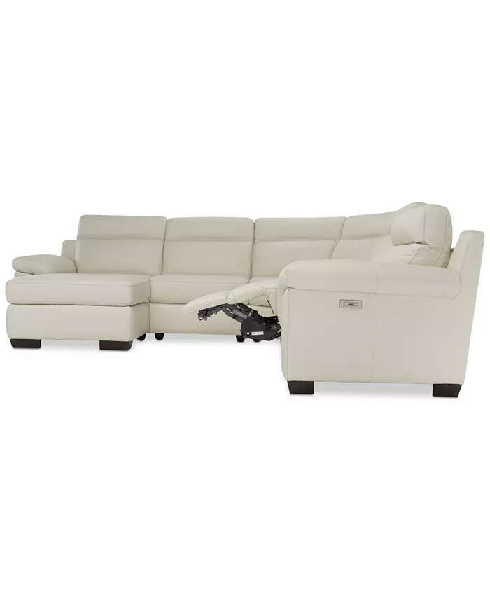 Furniture Julius II 5-Pc. Leather Chaise Sectional Sofa With 1 Power Recliner Power Headrest and USB Power Outlet