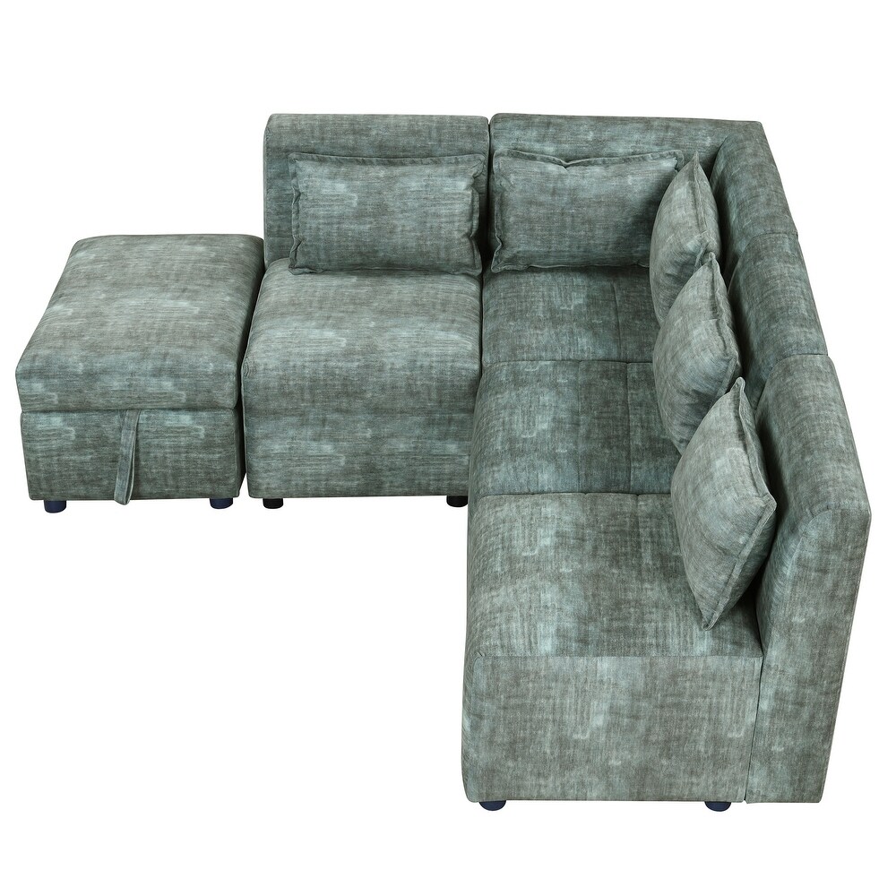 L shape Sectional Sofa Sets Chenille Corner Sofa with Ottomans