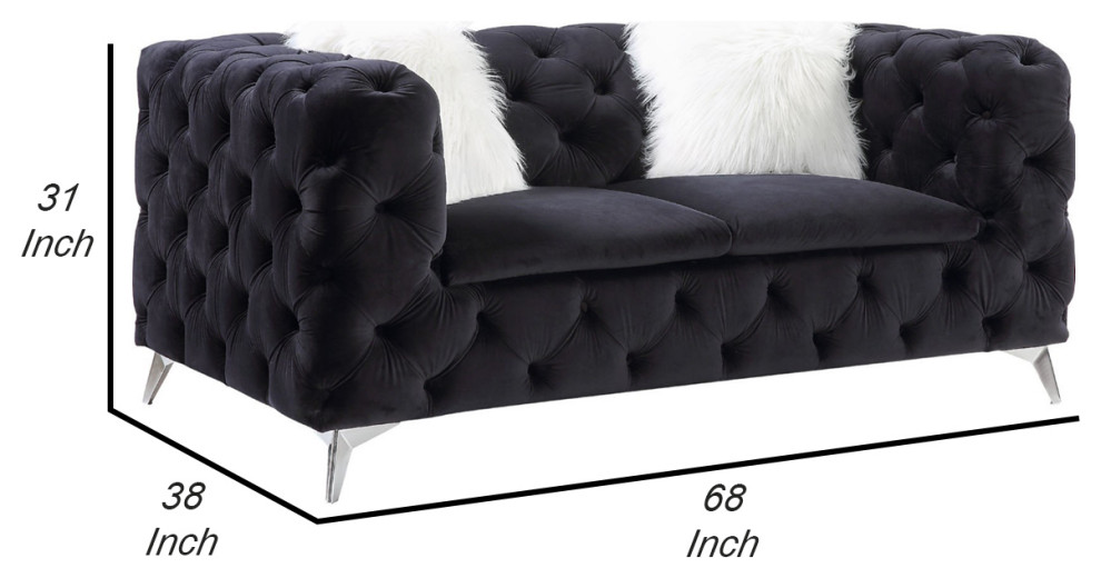 Benzara BM250263 Loveseat With Tufted Fabric Seating and Metal legs  Black   Midcentury   Loveseats   by Uber Bazaar  Houzz