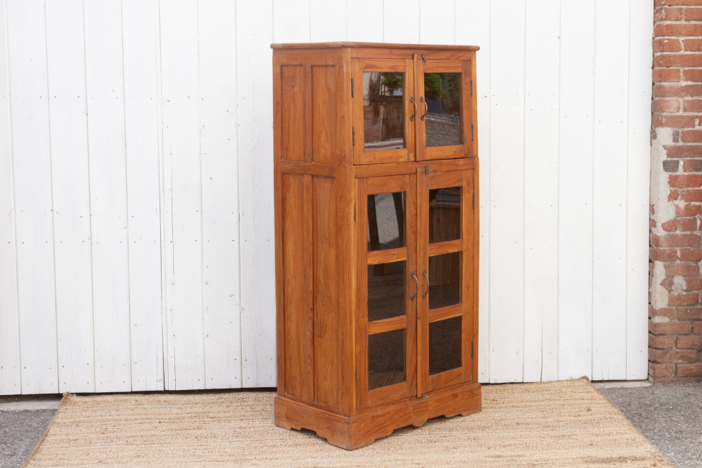 Tall Golden Teak Glass Cabinet   Farmhouse   Accent Chests And Cabinets   by De cor  Houzz