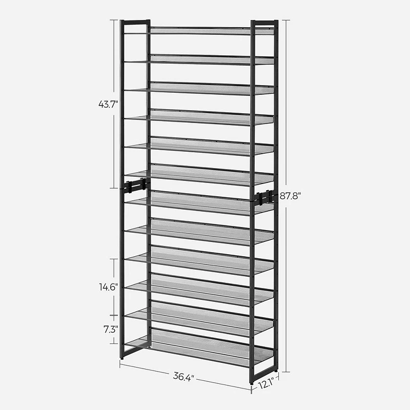 12-Tier Shoe Rack， Stackable 6-Tier Shoe Organizers， 48-60 Pairs of Shoes， Large Capacity