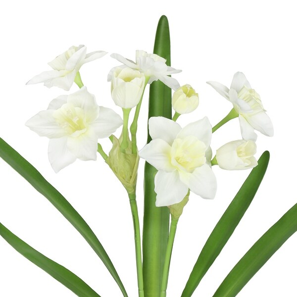 Set of 3 Cream White Artificial Daffodil Flower Stem Bush Bouquet 22in