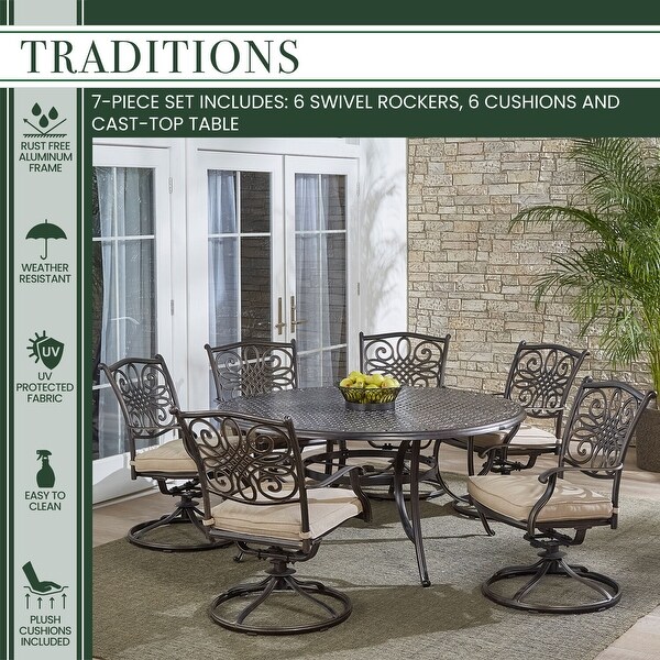 Hanover Traditions Cushioned Aluminum 7piece Outdoor Dining Set