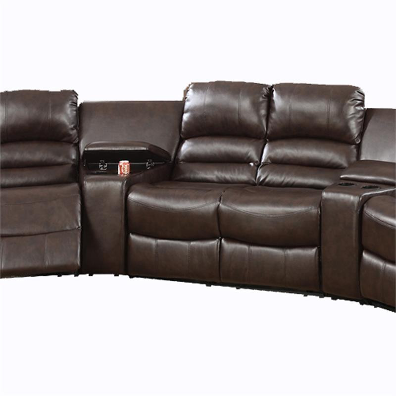 Benzara 5 Piece Modern Bonded Leather Motional Home Theater Sectional in Brown   Theater Seating   by Homesquare  Houzz