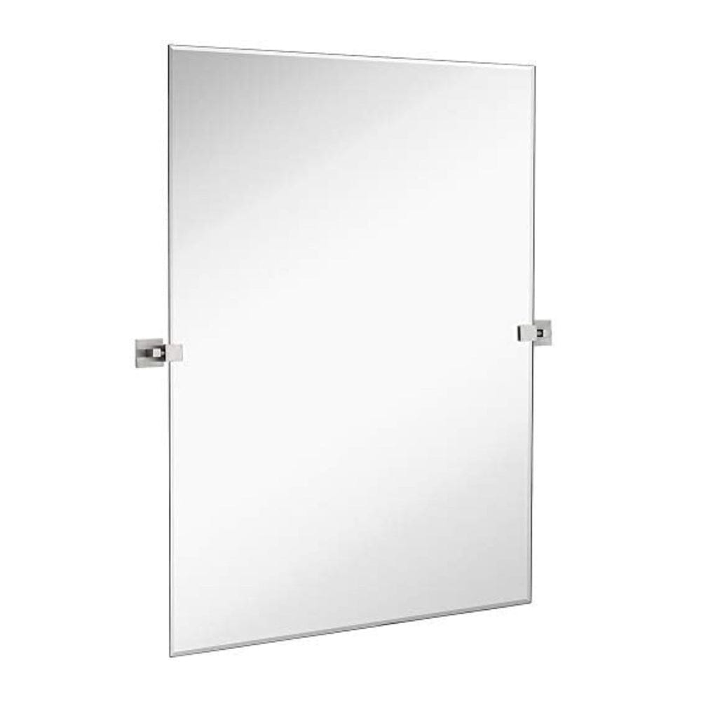 Large Squared Modern Pivot Rectangle Mirror with Brushed Chrome Wall Anchors 24