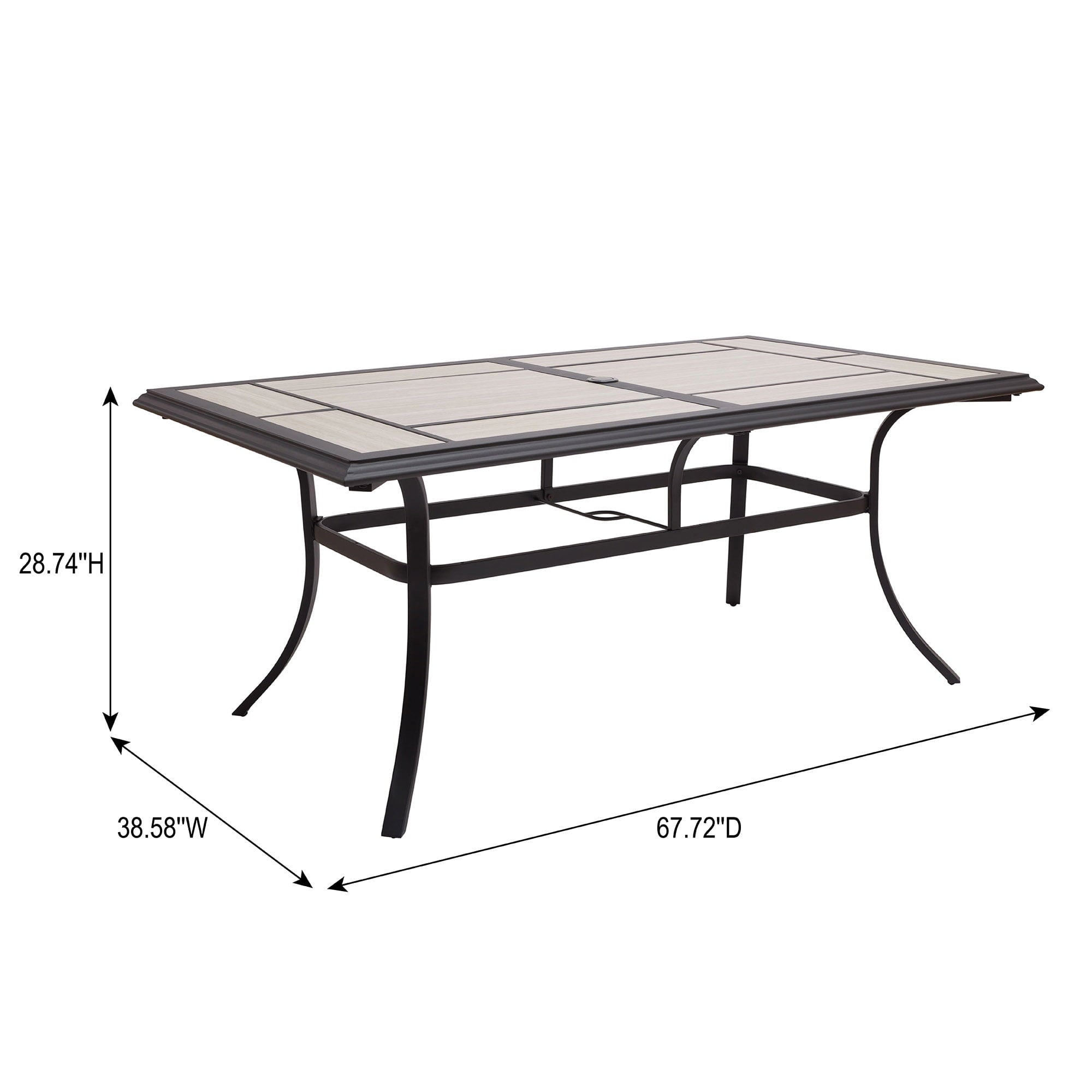 Better Homes & Gardens Newport Outdoor Ceramic Tile Top Rectangular Dining Table with Umbrella Hole, Gray Tabletop, Black Frame Finish, Seats 6