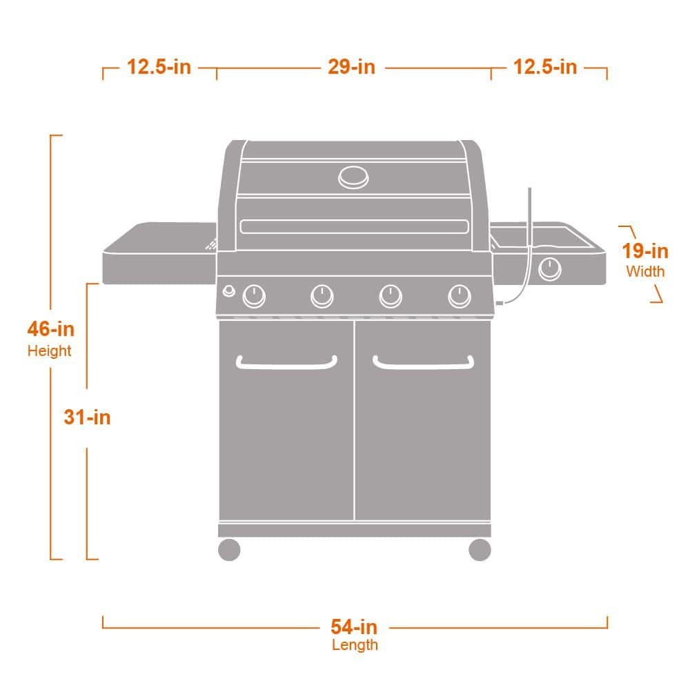 Monument Grills 4-Burner Propane Gas Grill in Black with ClearView Lid, LED Controls, Side Burner and USB Light 24633