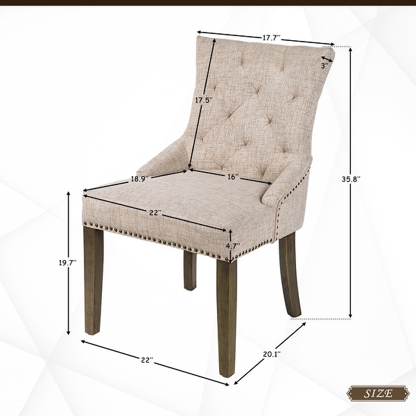 Dining Chair with Armrest，Nailhead Trim and Diamond Shaped Back Tufting Linen Upholstery Set of 6 (Beige)