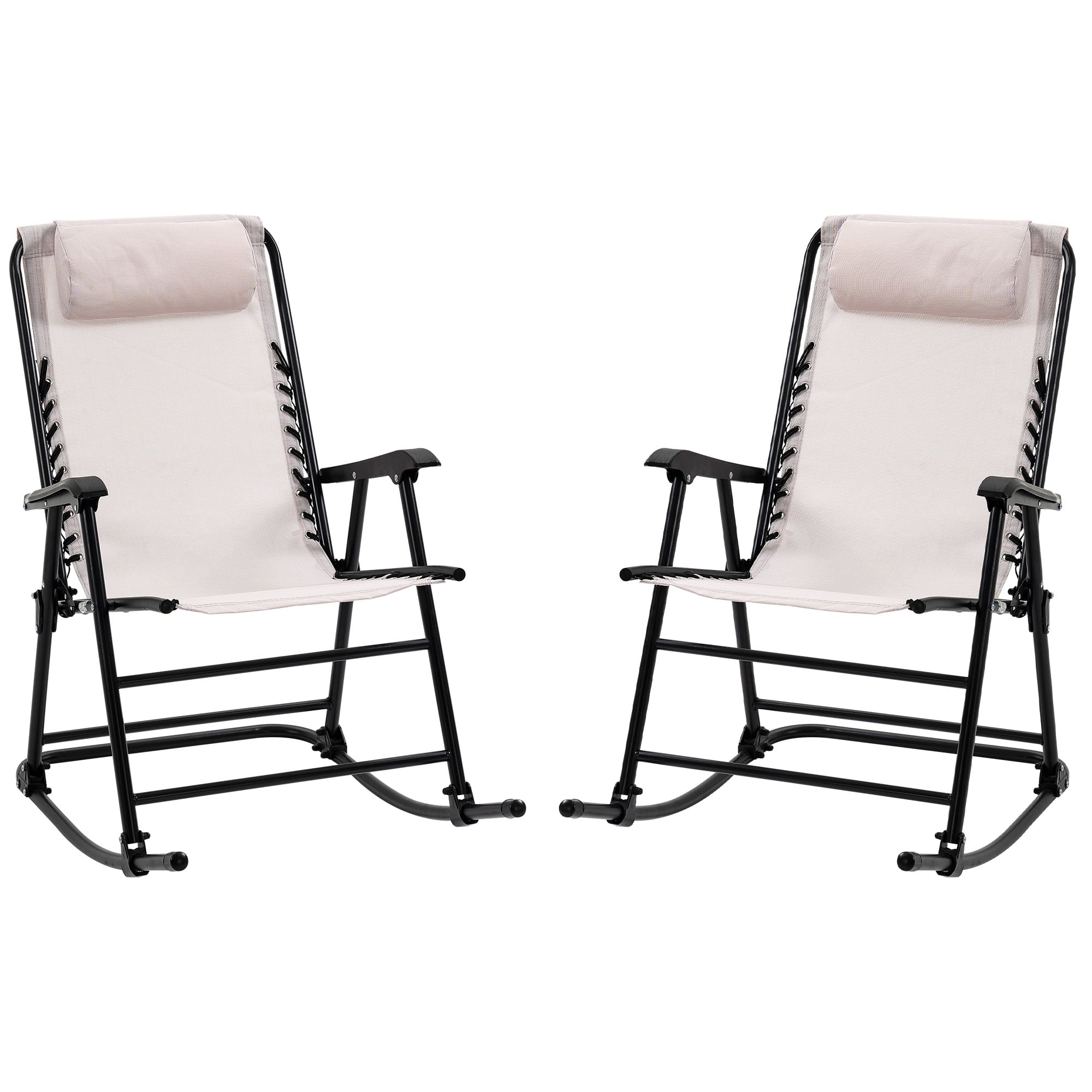 Outsunny Mesh Outdoor Patio 2 Steel Folding Rocking Chair Set Porch Lawn Furniture White, Off-White, Black, Multi-color