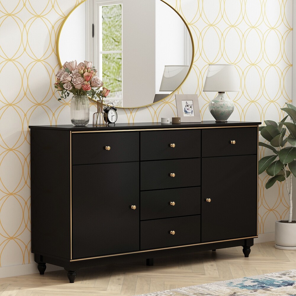 6 Drawer Buffet Lacquer Sideboard Combo Dresser Kitchen Cabinet