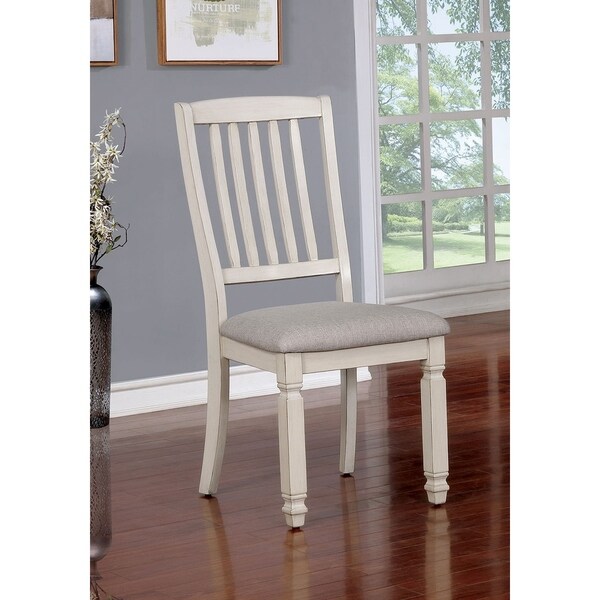 Solid Wood Side Chair with Fabric Padded Seat， Pack of Two， Antique White and Gray