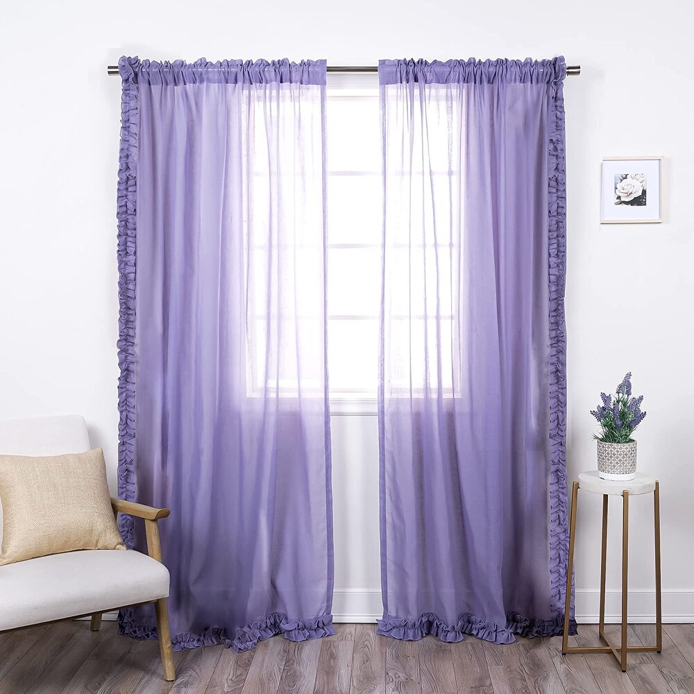 Aurora Home Ruffle Border Linen Look Curtain Panel Pair   52\