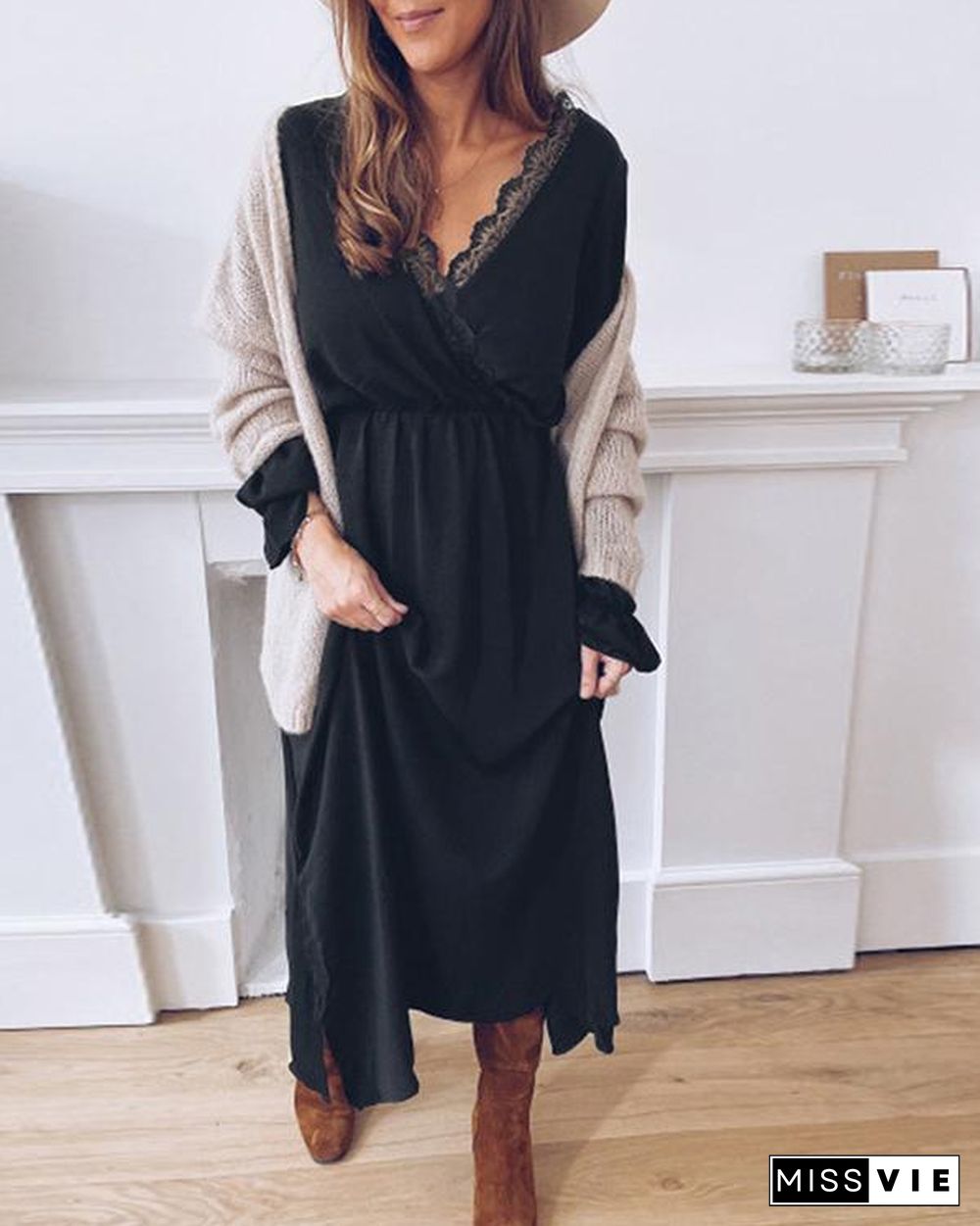 Casual Long Sleeve Solid Colour Elastic Maxi Dresses